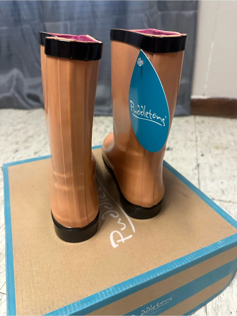Classic Kids Rain Boots in Tan with Black Trim